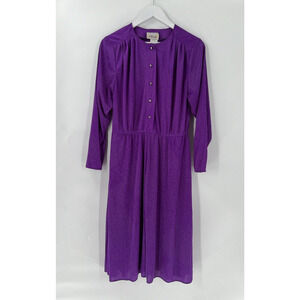 Warell Vintage Dress Womens 12 Purple Maxi Long Sleeves Satin Button Chest USA